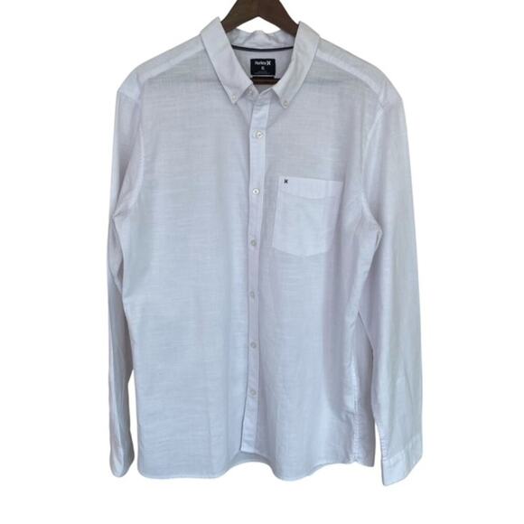 Hurley White Long Sleeve Button Down Shirt - XL - Picture 1 of 4